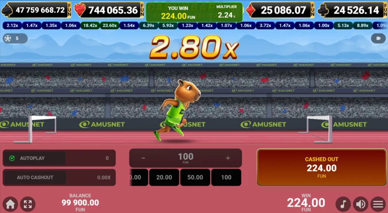 Cashybara Athletics Edition - επιτυχημένο cash-out και πίστωση κερδών